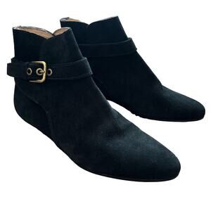 J. Crew Black Suede Gold Buckle Ankle Boots Booties - Women's size 9